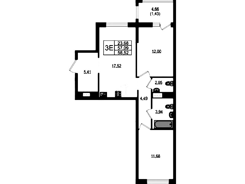 2-комнатная квартира 58.52 м², 12/23 эт., ЖК «Южная Нева»